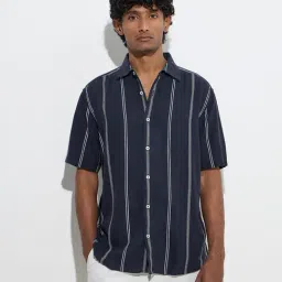 Ascot by Westside Navy Stripe Printed Relaxed-Fit Shirt-image-94