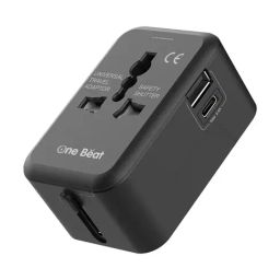 One Beat Universal Travel Adapter with Type C, USB A Ports, 2.4A Smart Plug Charging (Black)-19