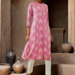 Soch Pink Rayon Foil Print Straight Kurta with Pocket-image-46