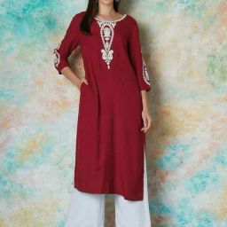 Melange by Lifestyle Maroon Embroidered Straight Kurta-image-83
