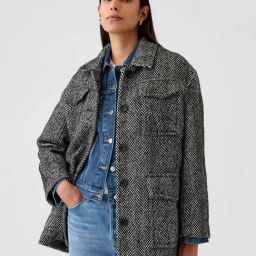 GAP Black Relaxed Fit Chevron Denim Jacket-image-47