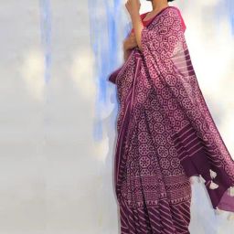 Chidiyaa Purple Jal Handprinted Pure Cotton Saree SKD-image-1