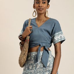 Taavi Women Sanganeri Pure Cotton Ethnic Printed Top & Skirt-picture-10