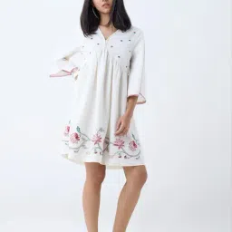 Bombay Paisley by Westside White Floral Cotton-Blend A-Line Dress-picture-9