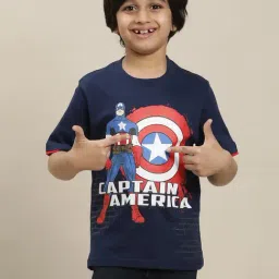 Kidsville Captain America Printed Regular Fit Navy T-Shirt For Boys-image-85