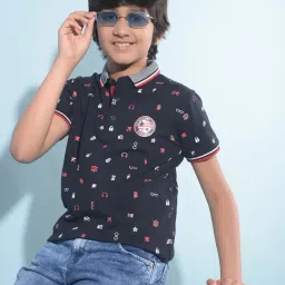Crimsoune Club Kids Navy Printed Polo T-Shirt-image-97