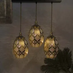 Homesake 3-Lights Linear Cluster Brown Metal Antique Moroccan Pendant Light - Set of 1-40