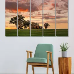 999Store Brown & Green Natural Sunset Art 5 Frame MDF Paintings-11
