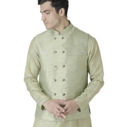 Tabard Green Regular Fit Solid Nehru Jacket-image-46