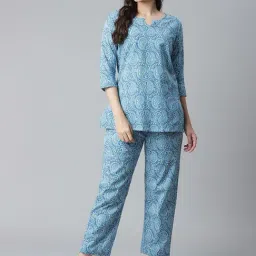 Divena Blue Cotton Printed Top Pyjama Set-picture-45