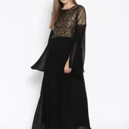 Cottinfab Black Embellished Maxi Georgette Dress-image-14