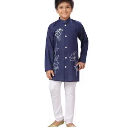 Ahhaaaa Kids Navy & White Printed Kurta with Pyjamas-image-64