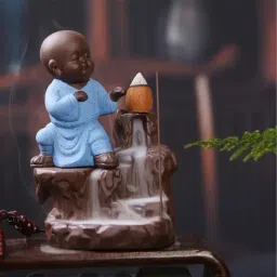 Karate Style Monk Buddha Decorative Showpiece with 10 free Smoke Backflow Scented Cone Incenses-image-92