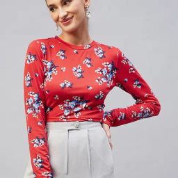 Rare Red Floral Print Crop Top-picture-16