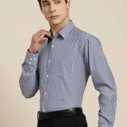 Hancock Navy Slim Fit Checks Shirt-image-36