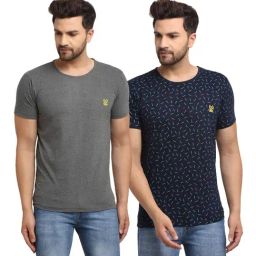 Vimal Jonney Navy & Black Regular Fit Printed T-Shirt - Pack of 2-image-52