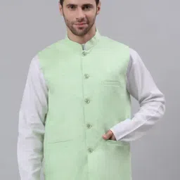 NEUDIS Light Green Sleeveless Mandarin Collar Nehru Jacket-picture-29
