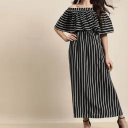 Qurvii Black Striped Maxi Dress-image-21