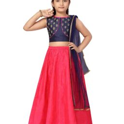 Aarika Kids Navy & Rani Pink Printed Lehenga, Choli with Dupatta-image-73