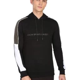 Arrow Sport Black Cotton Regular Fit Printed Hooded SweatShirt-image-16