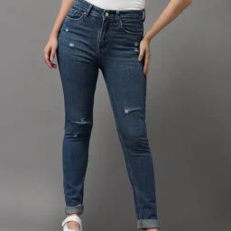 SHOWOFF High-Rise Blue Mildly Distressed Jeans-image-0