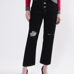 Elle Black Straight Fit Mid Rise Lightly Washed Jeans-image-60