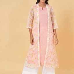 Rangmanch by Pantaloons Pink Printed A Line Kurta With Overlay-image-58