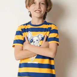 Jack & Jones Junior Yellow & Navy Striped T-Shirt-picture-13