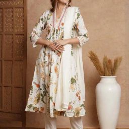 Fashor White Cotton Embroidered Kurta & Pant Set With Dupatta-picture-15