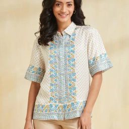 Fabindia White Printed Short Sleeves Top-image-64
