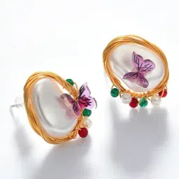 Sohi White Gold-Plated Butterfly Shaped Stud Earrings-image-39