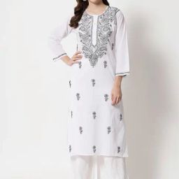 PARAMOUNT CHIKAN Black Cotton Hand Embroidered Chikankari Straight Kurta-picture-20