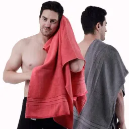 Dollar Stone Grey & Pink 400 GSM 100% Cotton Bath Towels - Set of 2-image-14