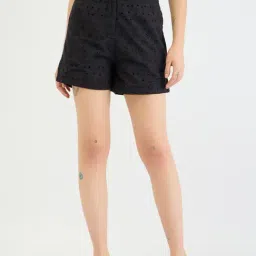 Elle Black Embroidery Shorts-image-39