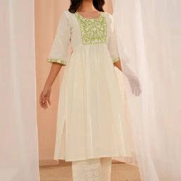 Libas Off-White Cotton Embroidered A Line Kurta-39