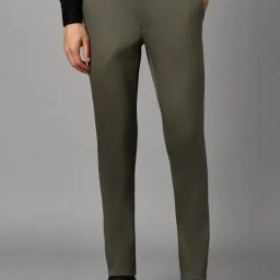 Louis Philippe Olive Cotton Slim Fit Trousers-image-13