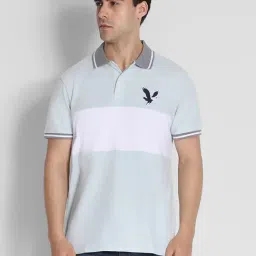 American Eagle Men Blue Colorblock Logo Flex Pique Polo Shirt-image-43