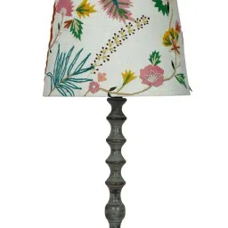 FOS LIGHTING White & Grey Wood Table Lamp With Tapered Fabric Shade image 2