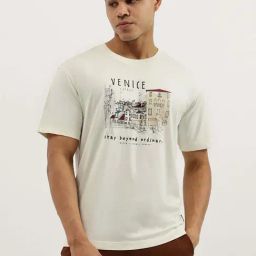 United Colors Of Benetton Off White Cotton Boxy Fit Printed T-Shirt-picture-5