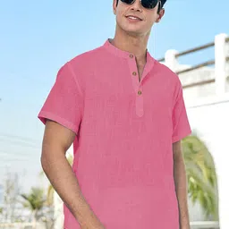 Vida Loca Cotton Band Collar Slim Fit Short Kurta-28