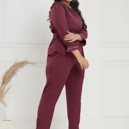 CURVE BY KASSUALLY Maroon Maxi Top With Pants image 3