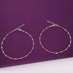Kai Jewel Sterling Silver Tri-Tone Anklet for Women-18