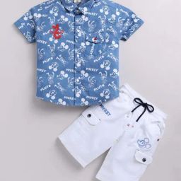 UNO KIDS Boys Sky Blue & White Printed Top & Short sets-image-67