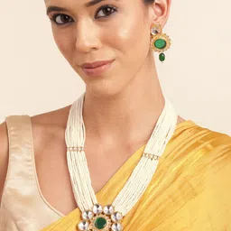 Anouk Gold Plated Artificial Stones Studded Beaded Premium Layered Necklace & Earring Set-17