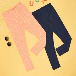 YU by Pantaloons Kids Navy & Orange Cotton Printed Leggings (Pack of 2)-image-97