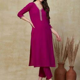 Fashor Purple Cotton Embroidered Kurta & Pant Set-image-13