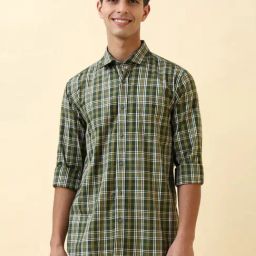 Allen Solly Green Cotton Slim Fit Checks Shirt-picture-49