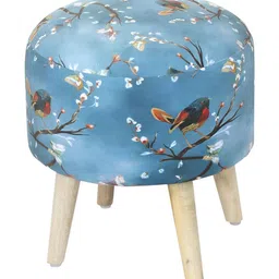 Shadowkart Set Of 2 Blue & Red Printed Wooden Ottomans image 2