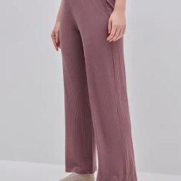 Wunderlove by Westside Mauve Ribbed High-Rise Cotton Blend Lounge Pants-picture-4