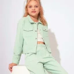 VERO MODA GIRL Kids Mist Green Cotton Solid Full Sleeves Shirt-image-33